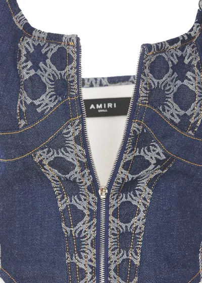 Amiri Lace Bustier Crop Top Square Neckline In Blue