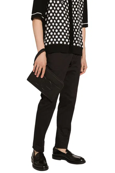 Dolce & Gabbana Dg-embossed Leather Clutch Bag In Black