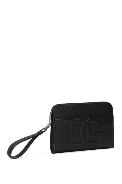 Dolce & Gabbana Dg-embossed Leather Clutch Bag In Black