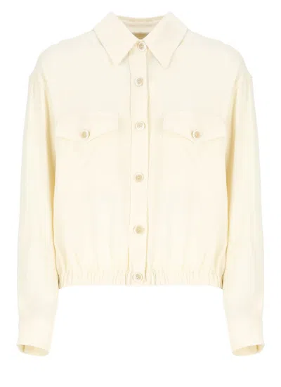Fabiana Filippi Bomber Jacket With Front Pockets And Diamond Thread In Beige