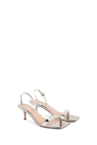 Gianvito Rossi Ribbon Metallic Kitten Slingback Sandal In Silver In Silver