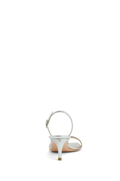 Gianvito Rossi Ribbon Metallic Kitten Slingback Sandal In Silver In Silver