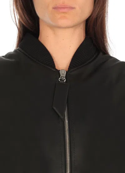 Attico Oversized Leather Bomber Jacket With Ribbed Details In Black