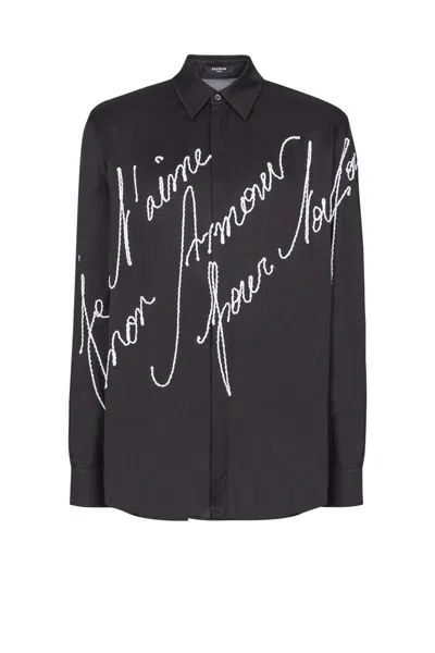 Balmain Love Letter Embroidered Shirt In Noir/blanc