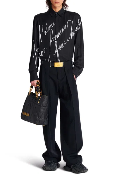 Balmain Love Letter Embroidered Shirt In Noir/blanc