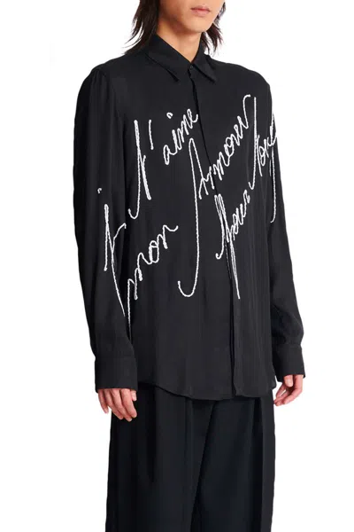 Balmain Love Letter Embroidered Shirt In Noir/blanc