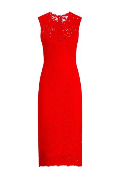 Dolce & Gabbana Calf-length Sheath Dress In Floral Cordonetto Lace In Light Burgundy