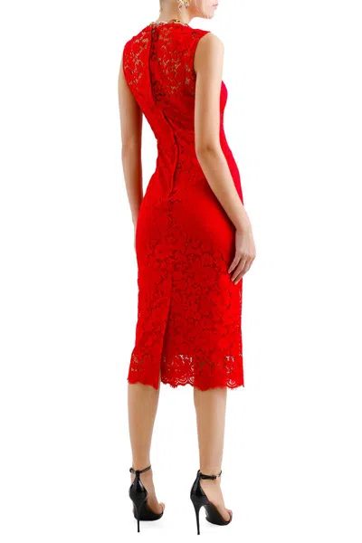 Dolce & Gabbana Calf-length Sheath Dress In Floral Cordonetto Lace In Light Burgundy