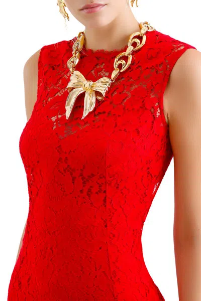 Dolce & Gabbana Calf-length Sheath Dress In Floral Cordonetto Lace In Light Burgundy
