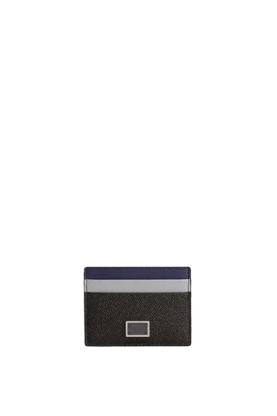 Dolce & Gabbana Dolce&gabbana Men Dauphine Cards Holder With Logo Plaque In Black/night Blue