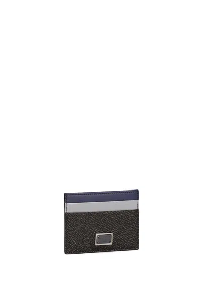 Dolce & Gabbana Dolce&gabbana Men Dauphine Cards Holder With Logo Plaque In Black/night Blue