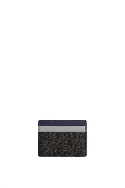 Dolce & Gabbana Dolce&gabbana Men Dauphine Cards Holder With Logo Plaque In Black/night Blue