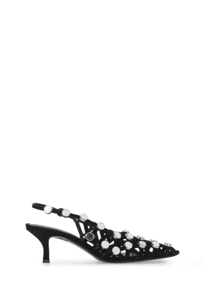 Attico The  Black Open Lattice Design Low-heeled Shoes In Black