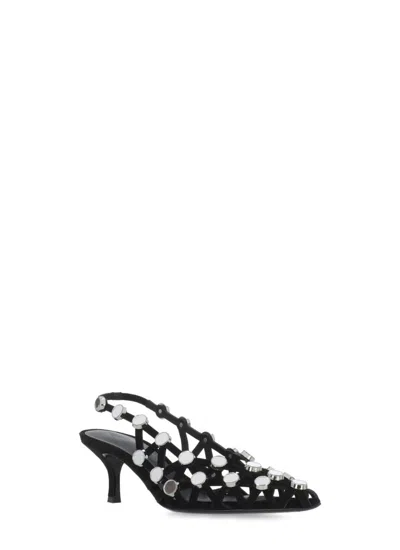 Attico The  Black Open Lattice Design Low-heeled Shoes In Black
