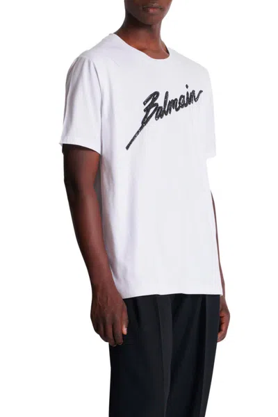 Balmain Men White Crewneck T-shirt With Maxi Logo Lettering On The Front In Cotton Man In White