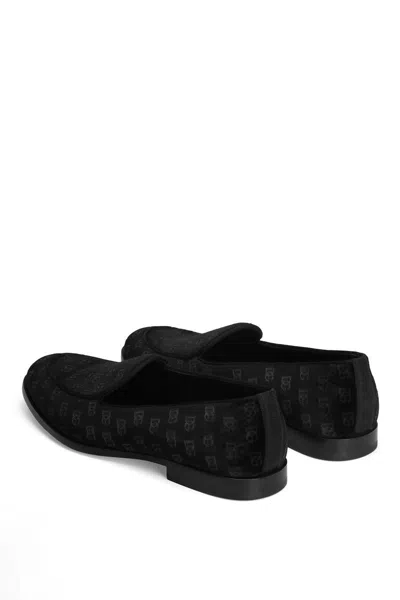 Dolce & Gabbana 'vivaldi' Black Loafers With All-over Logo Lettering In Black