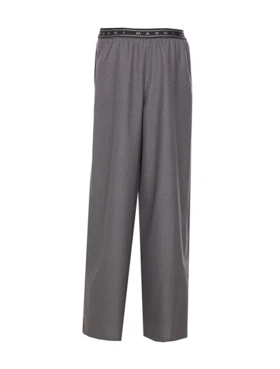 Marni Elastic Waistband Wide Leg Trousers With Side Pockets In Grey