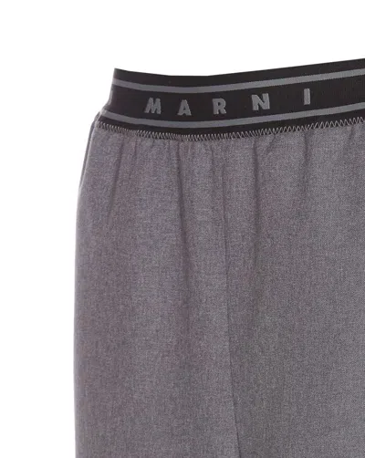 Marni Elastic Waistband Wide Leg Trousers With Side Pockets In Grey