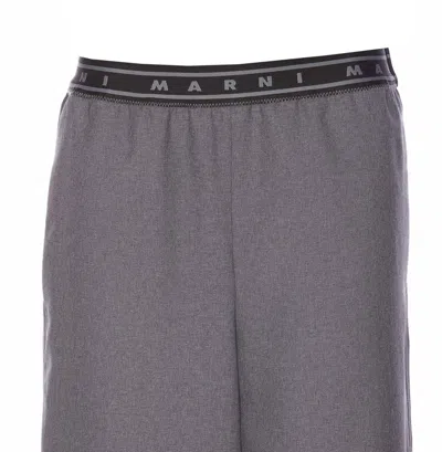 Marni Elastic Waistband Wide Leg Trousers With Side Pockets In Grey