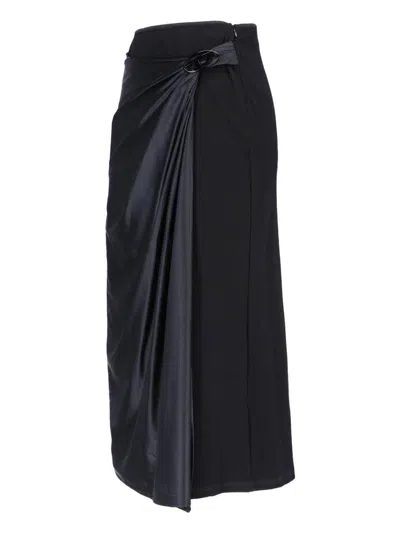 Diesel Draped Midi Skirt With Chintz Finish In Black