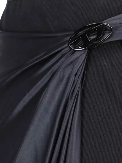 Diesel Draped Midi Skirt With Chintz Finish In Black