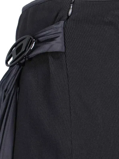 Diesel Draped Midi Skirt With Chintz Finish In Black