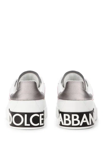 Dolce & Gabbana Women Portofino White Leather Sneakers With Logo In White
