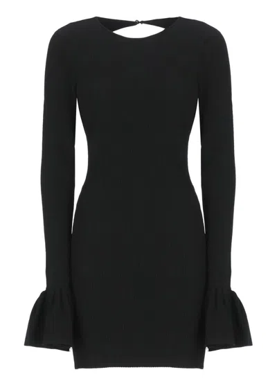 Rotate Birger Christensen Rotate Black Viscose Mini Dress With Cutout On The Back And Ribbed Knit Women In Black