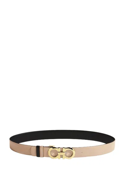 Ferragamo Gancini-buckle Belt In New Bisque/black