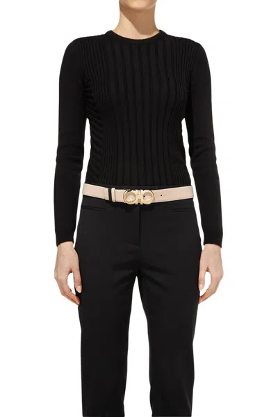 Ferragamo Gancini-buckle Belt In New Bisque/black
