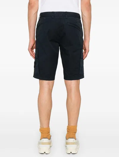 Stone Island Blue Shorts With Elastic Drawstring Waist And Logo Patch On The Front In Cotton Man In Blue
