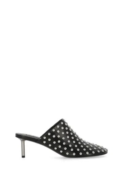Jil Sander Black Mules With Low Heel And All-over Stud Embellishments In Leather Woman In Black