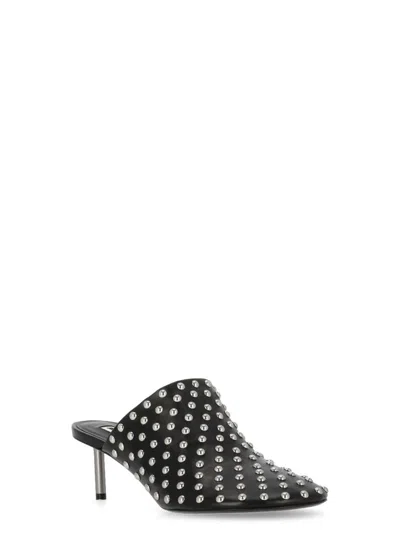 Jil Sander Black Mules With Low Heel And All-over Stud Embellishments In Leather Woman In Black