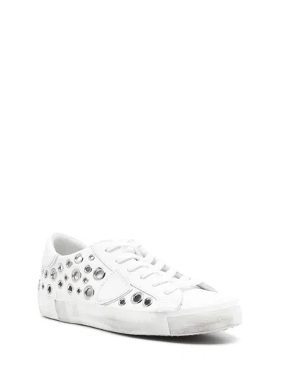 Philippe Model Prsx Low Leather Sneakers With Applied Studs In White