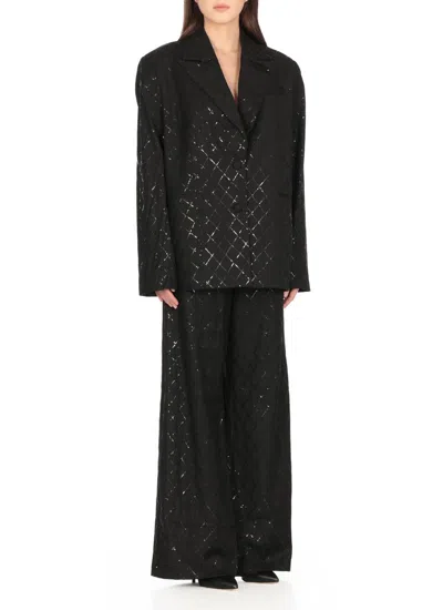 Rotate Birger Christensen Rotate Oversized Sequin-studded Blazer In Black
