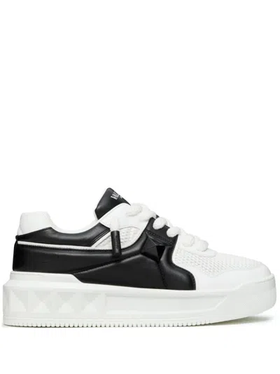 Valentino One Stud Xl Low-top Sneaker In Nappa Leather And Jacquard Toile Iconographe Technical Fabric In White