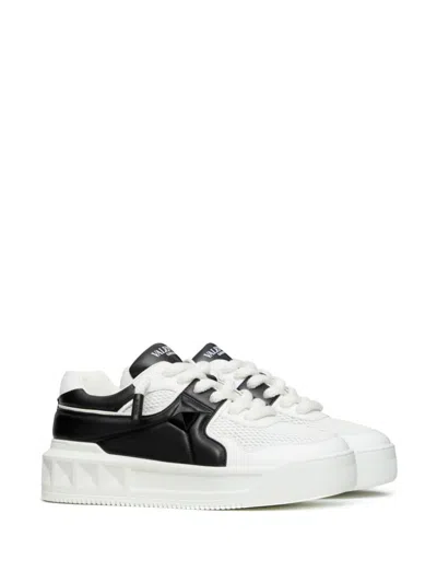 Valentino One Stud Xl Low-top Sneaker In Nappa Leather And Jacquard Toile Iconographe Technical Fabric In White