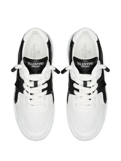 Valentino One Stud Xl Low-top Sneaker In Nappa Leather And Jacquard Toile Iconographe Technical Fabric In White
