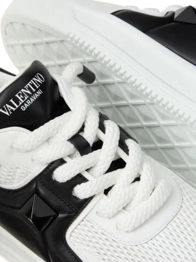 Valentino One Stud Xl Low-top Sneaker In Nappa Leather And Jacquard Toile Iconographe Technical Fabric In White