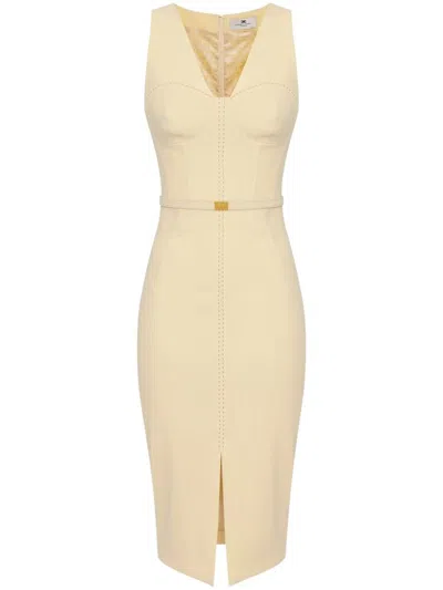 Elisabetta Franchi Crepe Bustier Dress With Contrasting Topstitching In White