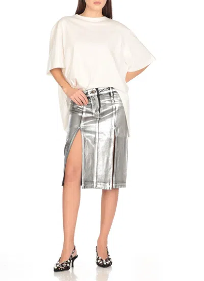 Attico Cotton Midi Skirt In Silver