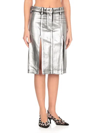 Attico Cotton Midi Skirt In Silver