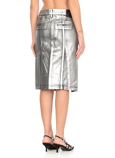 Attico Cotton Midi Skirt In Silver