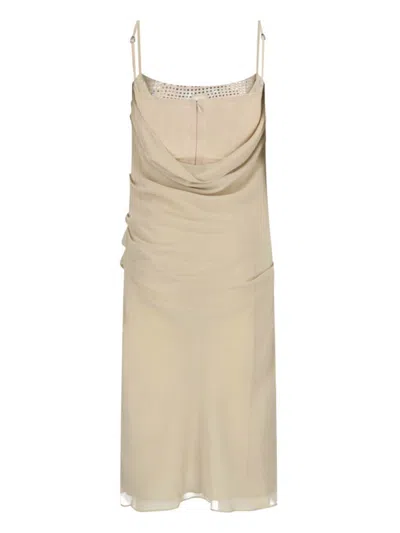 Attico Draped Cowl Neckline Spaghetti Straps In Beige