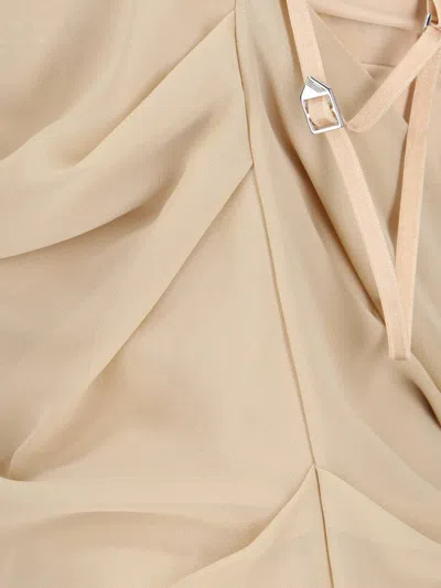 Attico Draped Cowl Neckline Spaghetti Straps In Beige