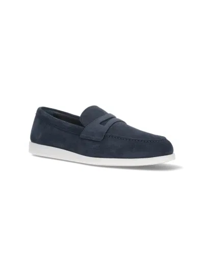 Church's Blue Suede Saddle Loafers In Blue