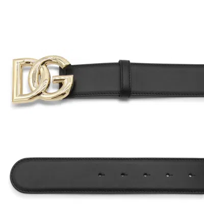 Dolce & Gabbana Dg Logo Buckle Leather Belt In Black