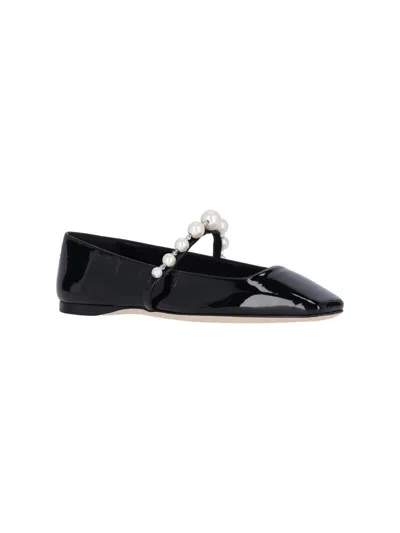 Jimmy Choo Pearl Square Toe Patent Ballerina Shoes In Black
