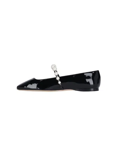 Jimmy Choo Pearl Square Toe Patent Ballerina Shoes In Black