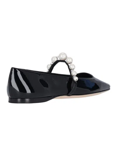 Jimmy Choo Pearl Square Toe Patent Ballerina Shoes In Black
